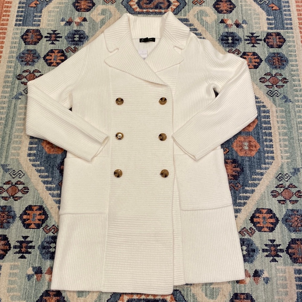 Ann Taylor Cream Double-Breasted Knit Cardigan